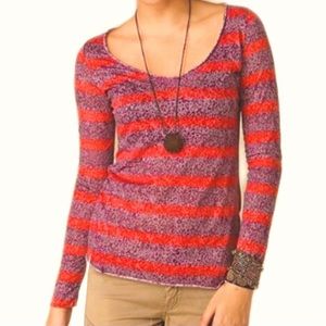 Free People / We The Free Striped Animal Print Burnout Long Sleeve Top XS EUC